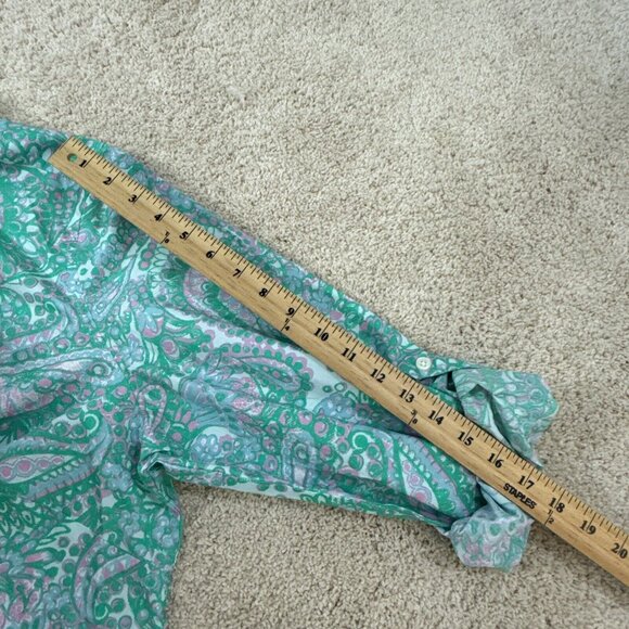 Charter Club Shirt Womens 24W Button Up Top Blouse Roll Sleeves Green Pink NWT - Picture 14 of 16